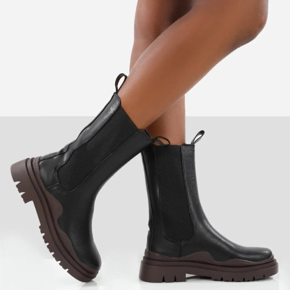 Dolls Kill Public Desire CHERRY BLACK CHUNKY SOLE CHELSEA ANKLE BOOTS 6 - Picture 7 of 16